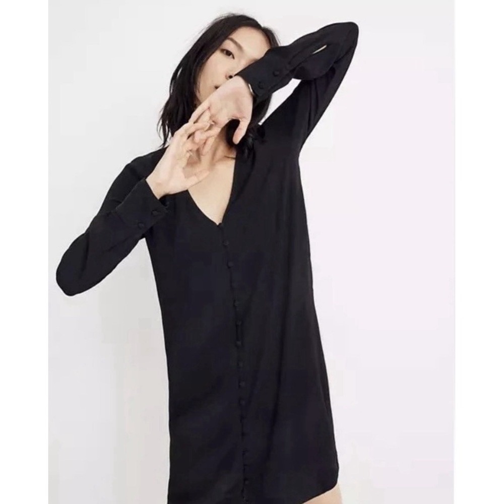 Madewell Heather Dress Women's‎ Medium Black Button Front Boho Oversized Classic